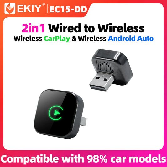 EKIY Wireless CarPlay & Android Auto Adapter – 2-in-1 Wired-to-Wireless USB Smart Dongle with OTA Updates