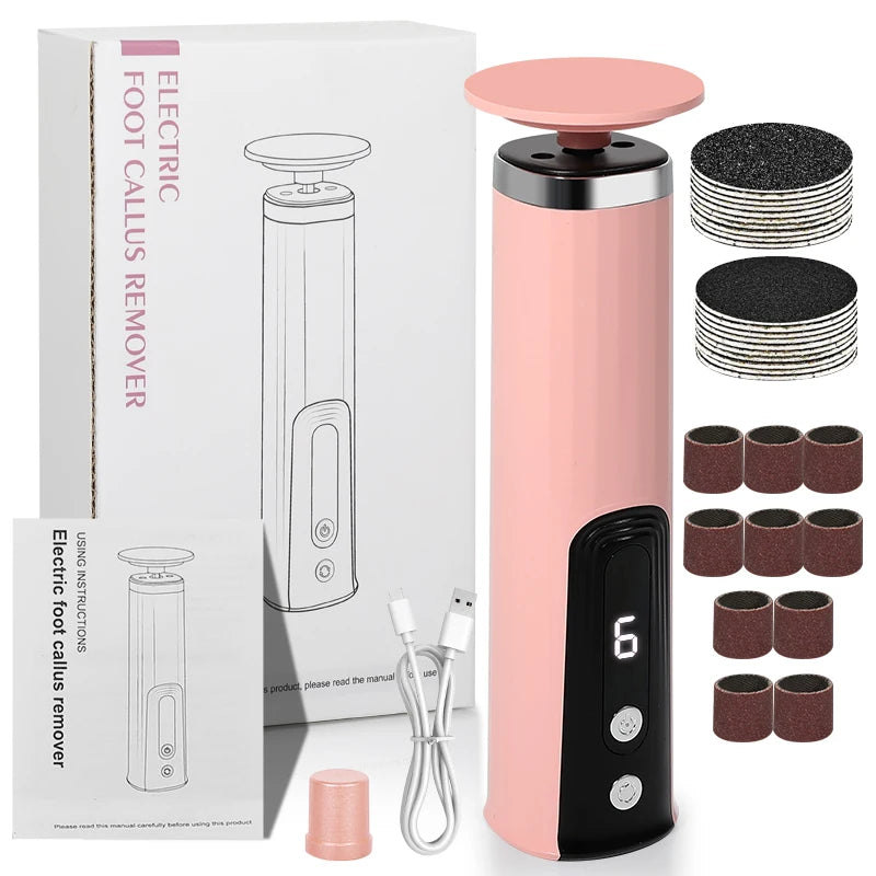 Electric Foot Callus Remover – 6-Speed Rechargeable Foot Grinder with LCD & Sandpaper Set