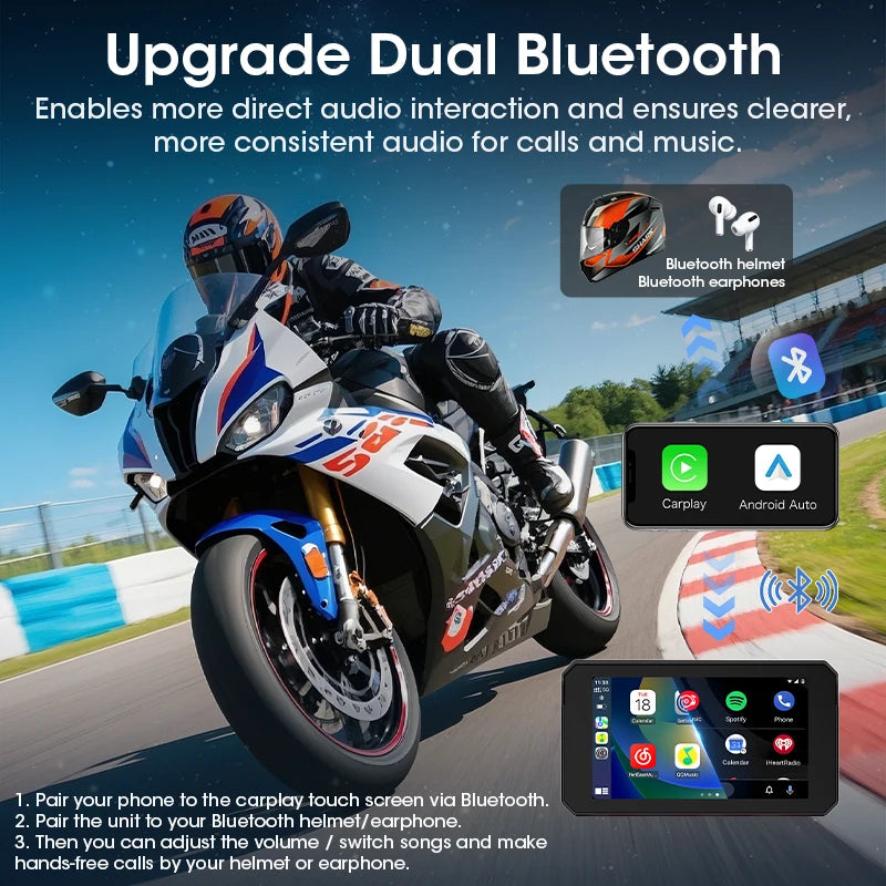 Jansite 5” IPX7 Motorcycle / Car Smart Display – Wireless CarPlay, Android Auto & MirrorLink