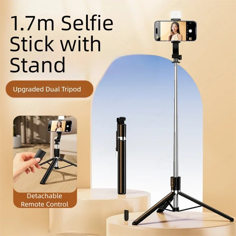 Ultra-Long 1.7m Bluetooth Selfie Stick Tripod – Stainless Steel