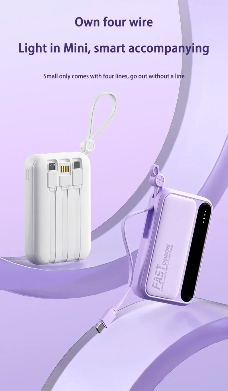 High-Capacity Power Bank 120W – Built-in 4 Cables, Digital Display (10000mAh / 30000mAh / 50000mAh)