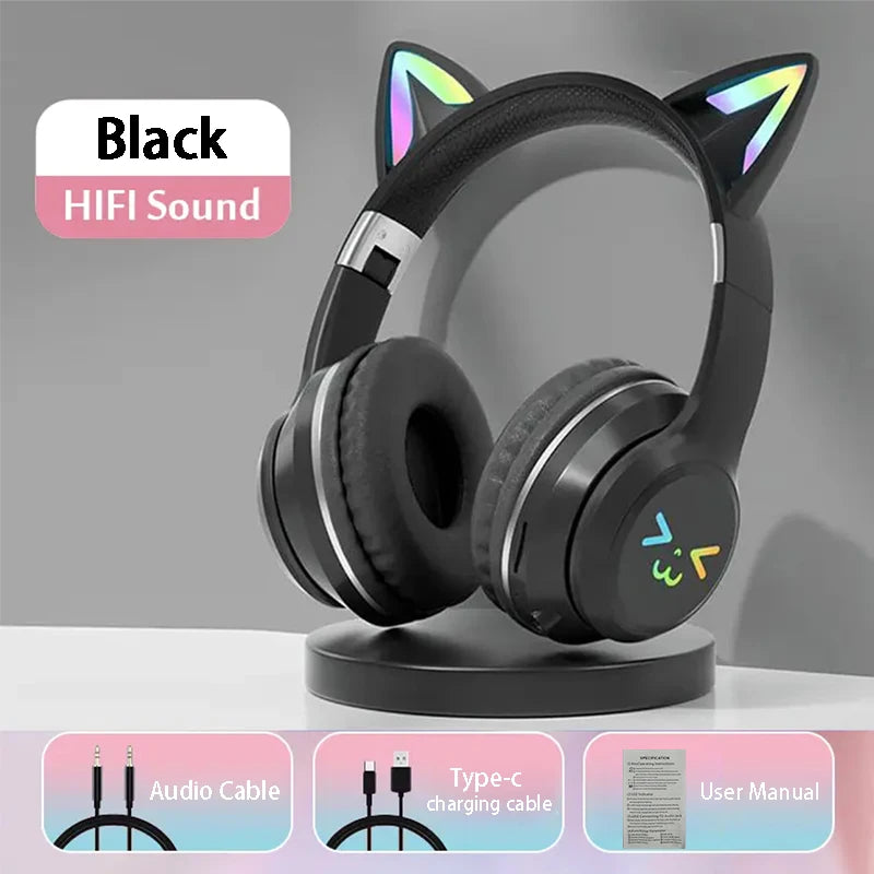 Over-Ear ANC Headset with RGB Cat Ears – Wired & Wireless, Gaming Mode