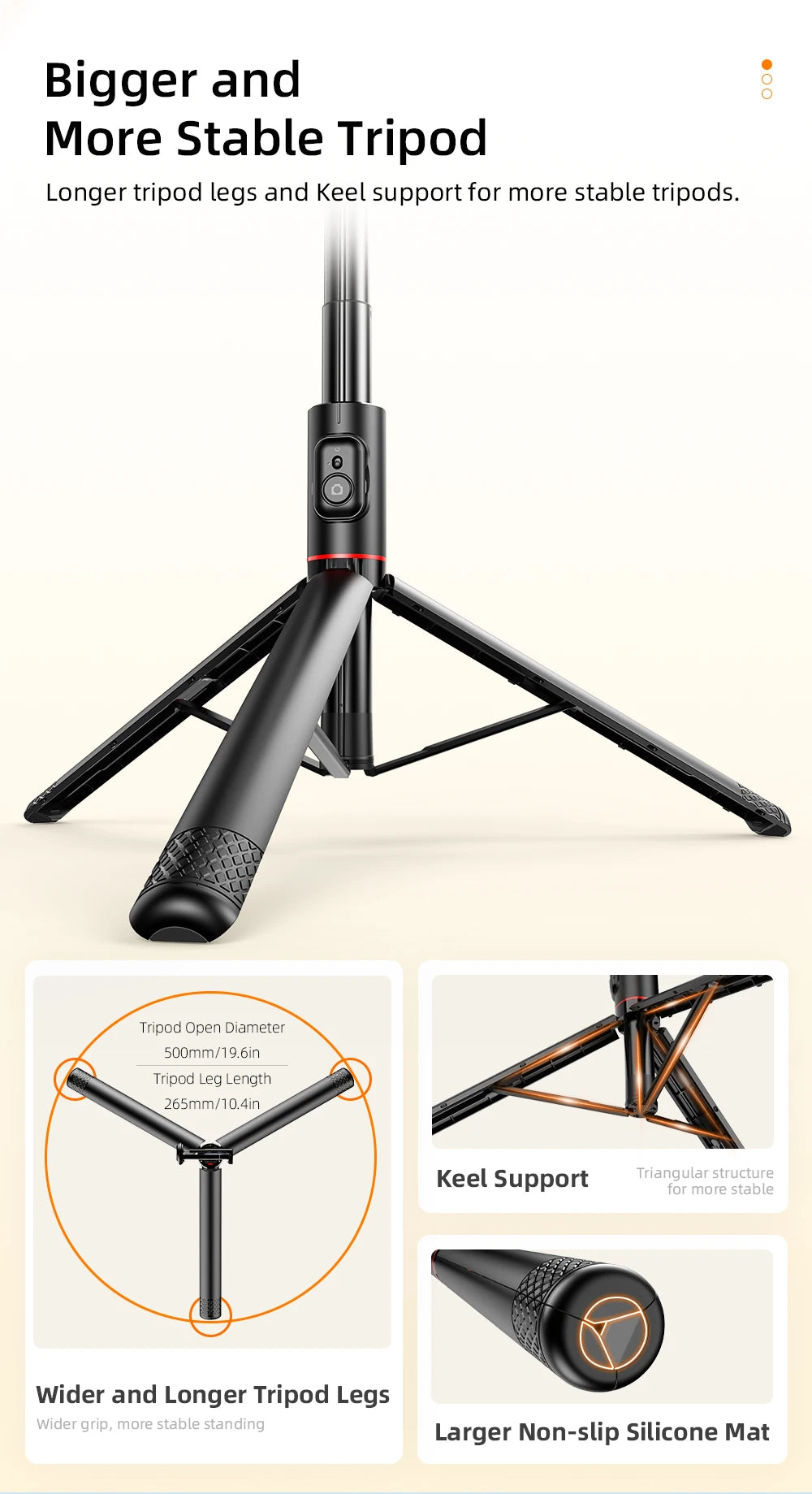 Hidden-Design Bluetooth Selfie Stick Tripod 183cm with Cold Shoe