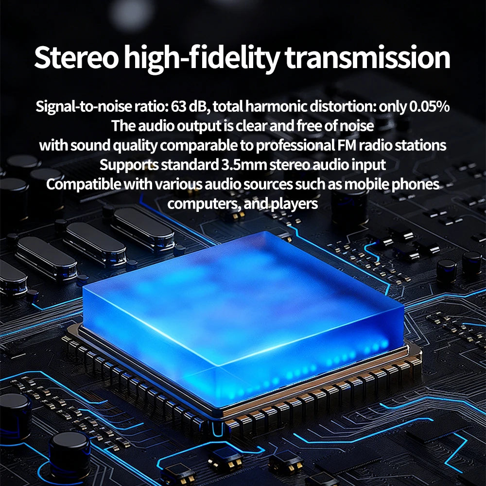 Portable 0.5W Long-Range FM Transmitter – USB-C Powered Mini Broadcast Radio (Up to 2 km, 76–108 MHz)