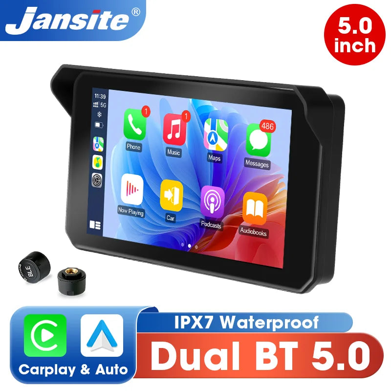 Jansite 5” IPX7 Motorcycle / Car Smart Display – Wireless CarPlay, Android Auto & MirrorLink