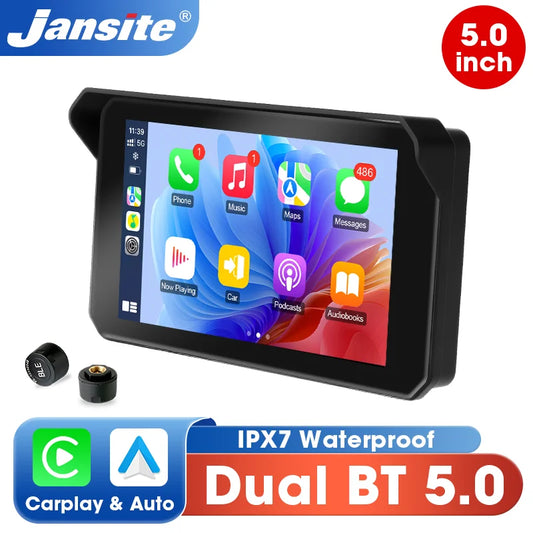 Jansite 5” IPX7 Motorcycle / Car Smart Display – Wireless CarPlay, Android Auto & MirrorLink
