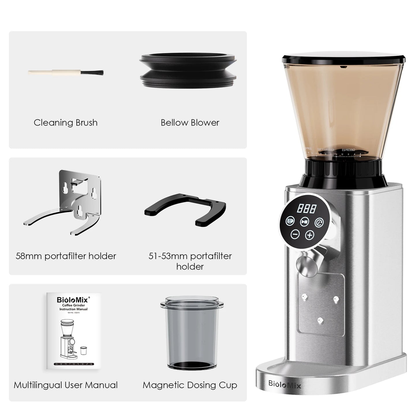 Biolomix Electric Burr Coffee Grinder – 48-Step Precision Espresso Grinder
