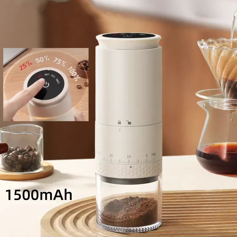 CREAROMA Rechargeable Coffee Grinder – Ceramic Burr, 38 Grind Levels, Touch Screen Control