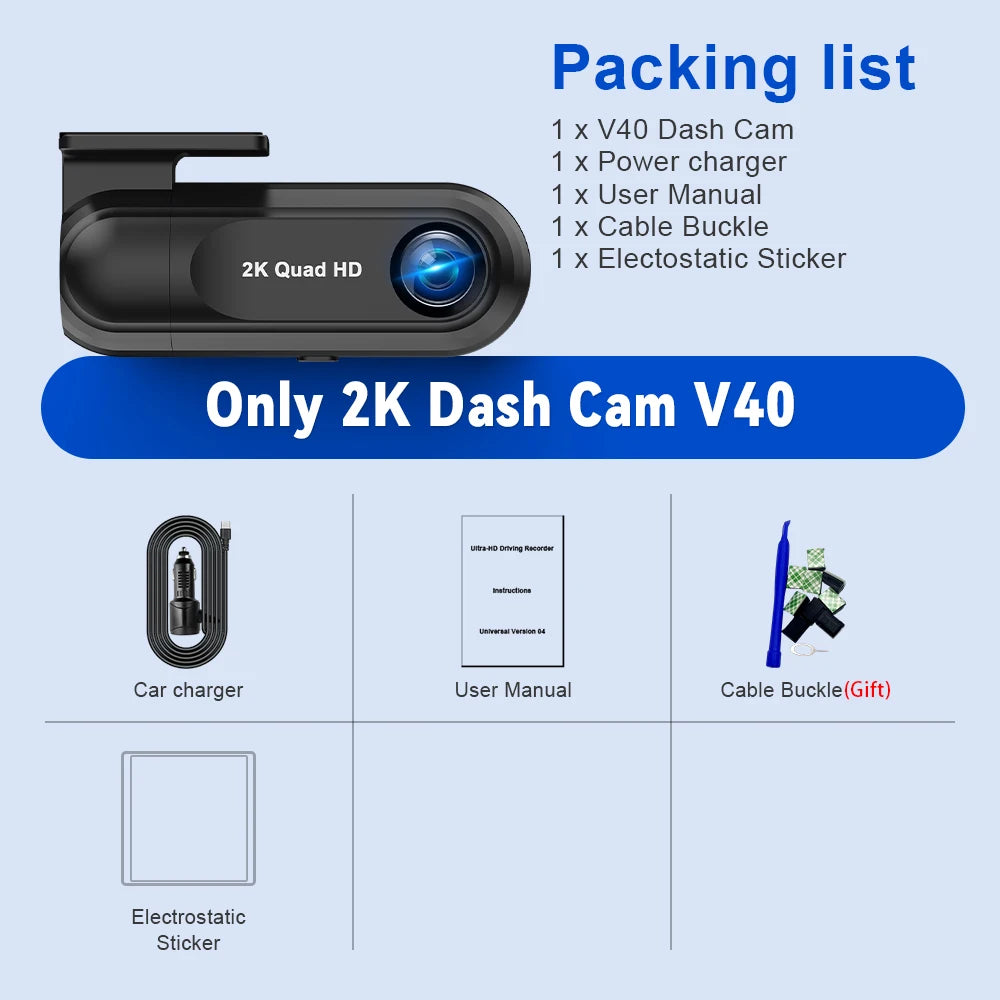 Soam 2.5K WiFi Dash Cam with GPS & Parking Monitor – 1440P Night Vision DVR