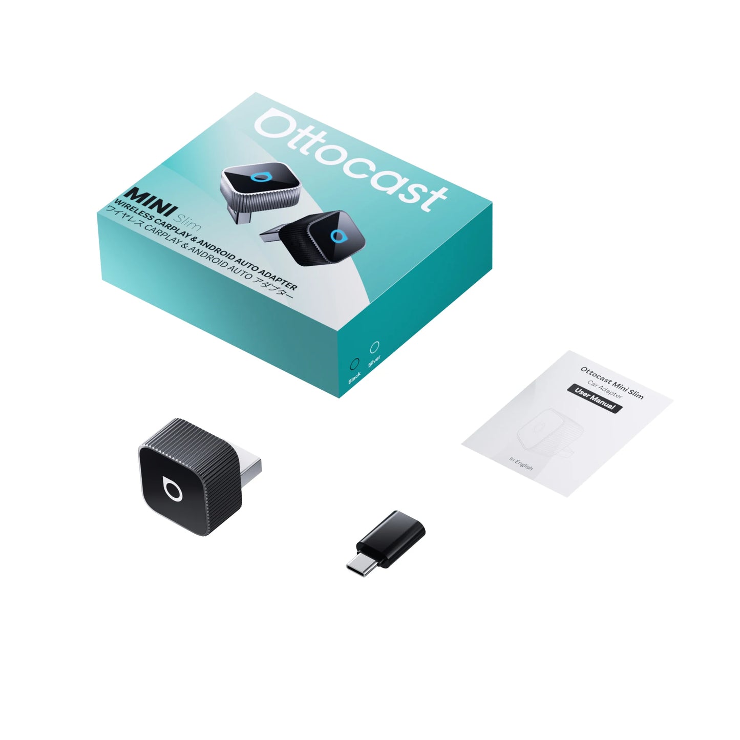 OTTOCAST Mini Slim Wireless CarPlay & Android Auto Adapter – Plug & Play BT 5.0, Linux System (For Wired CarPlay Cars Only)