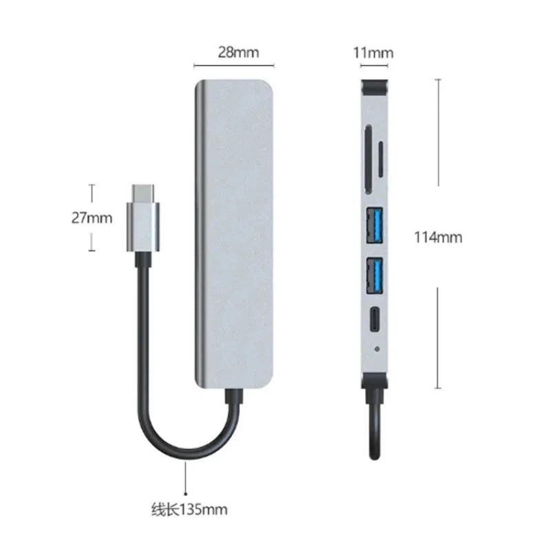 USB-C Hub to 4K HDMI Adapter – 5-in-1 Type-C Dock with PD Charging & Card Reader