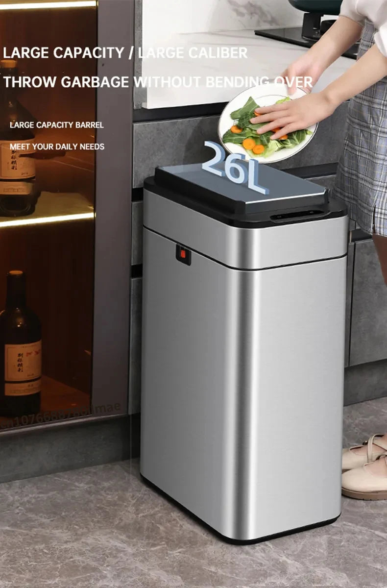 mart Stainless Steel Trash Can 20–60L – Touchless Sensor Kitchen Bin with Wheels