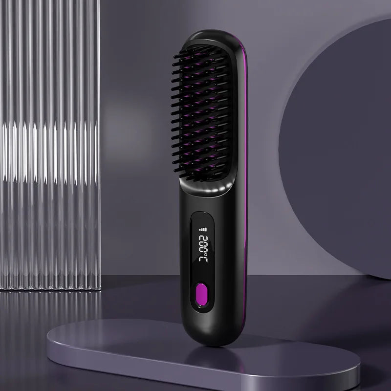 Cordless LCD Hair Straightener Comb – USB Rechargeable, Portable Anti-Scald Styling Brush