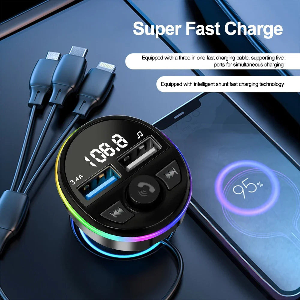 Car Bluetooth FM Transmitter with Dual USB Phone Charger – Hands-Free Music & Calls (12V, CE Certified)