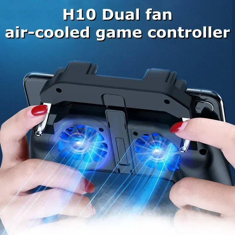 H10 Mobile Phone Gaming Handle with Radiator – 4-Finger Shooter Gamepad for PUBG & FPS