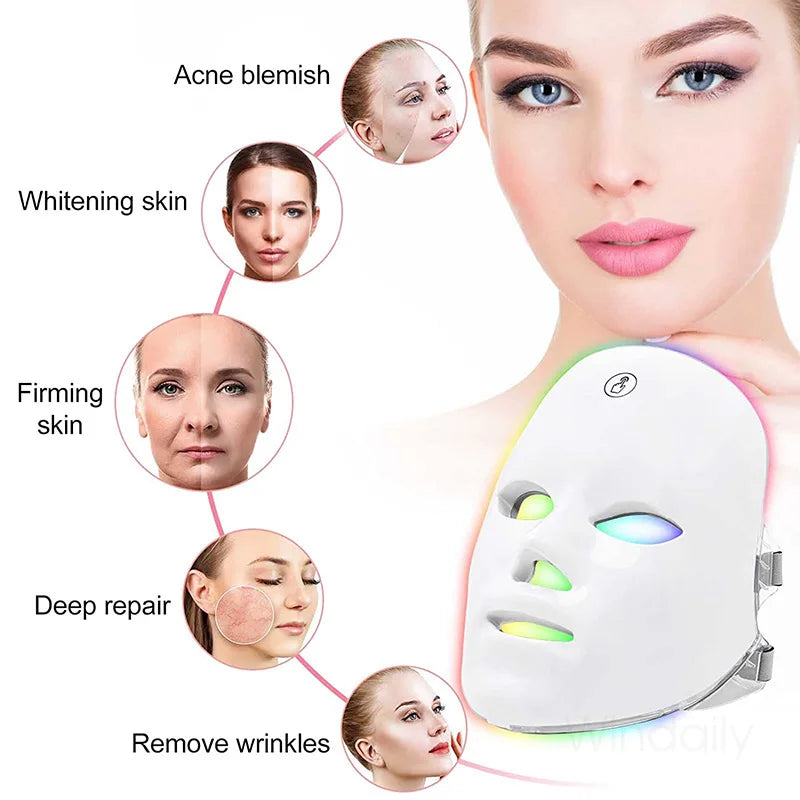 Windaily LED Face Mask with 7 Light Modes – Wireless USB Charging Beauty Therapy