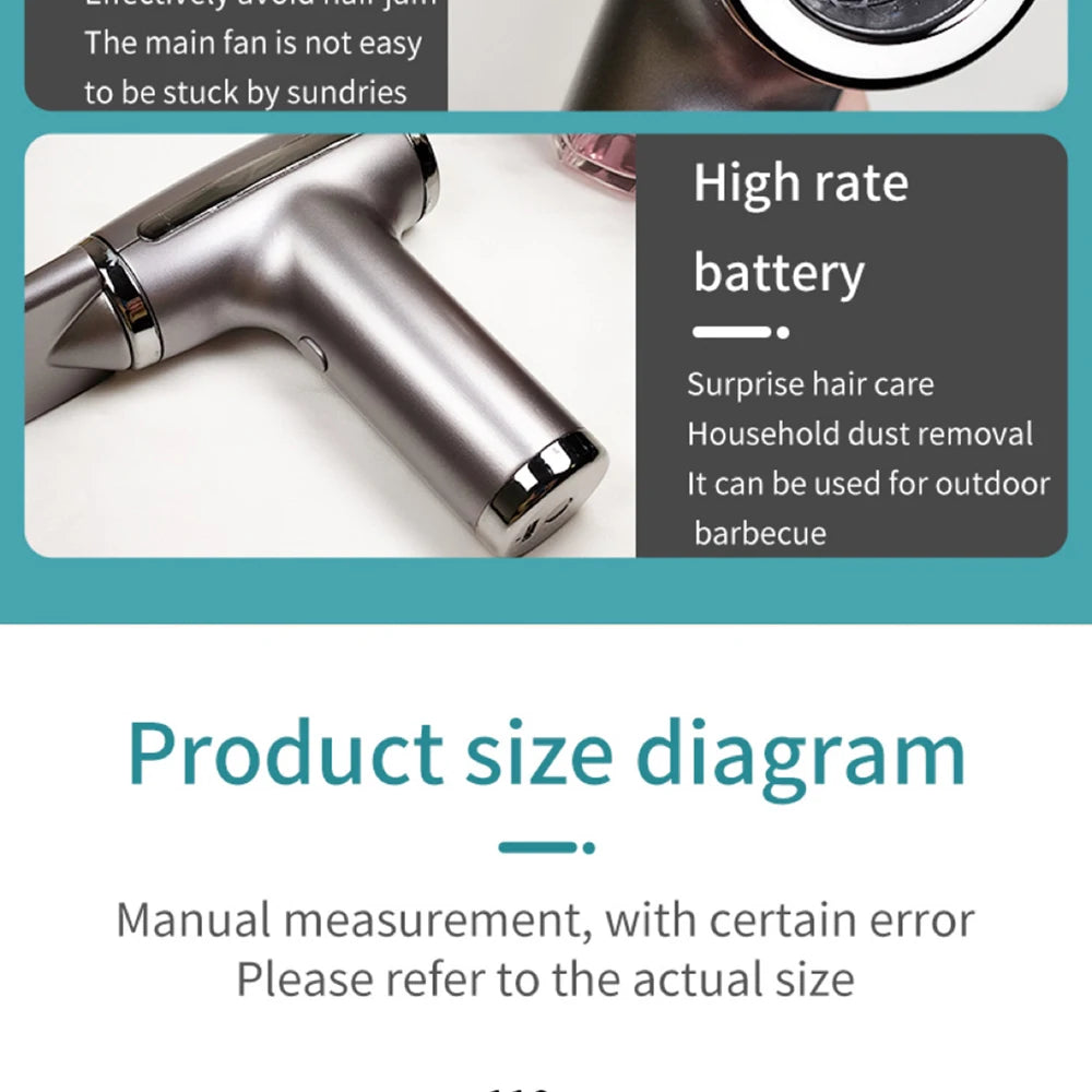 PDQ Wireless Ionic Hair Dryer – 4-Speed Portable Air Blower Kit