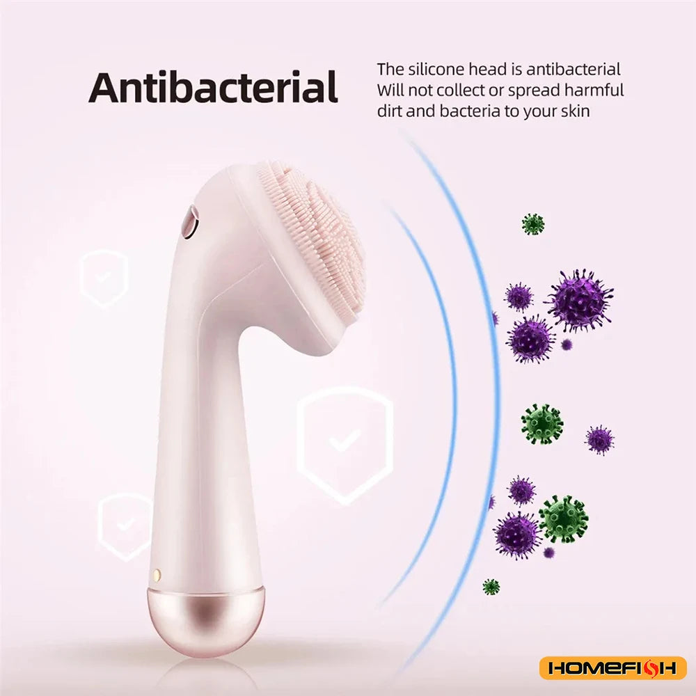 HOMEFISH Electric Facial Cleanser – Silicone Head, 4-Mode Vibration & Roller