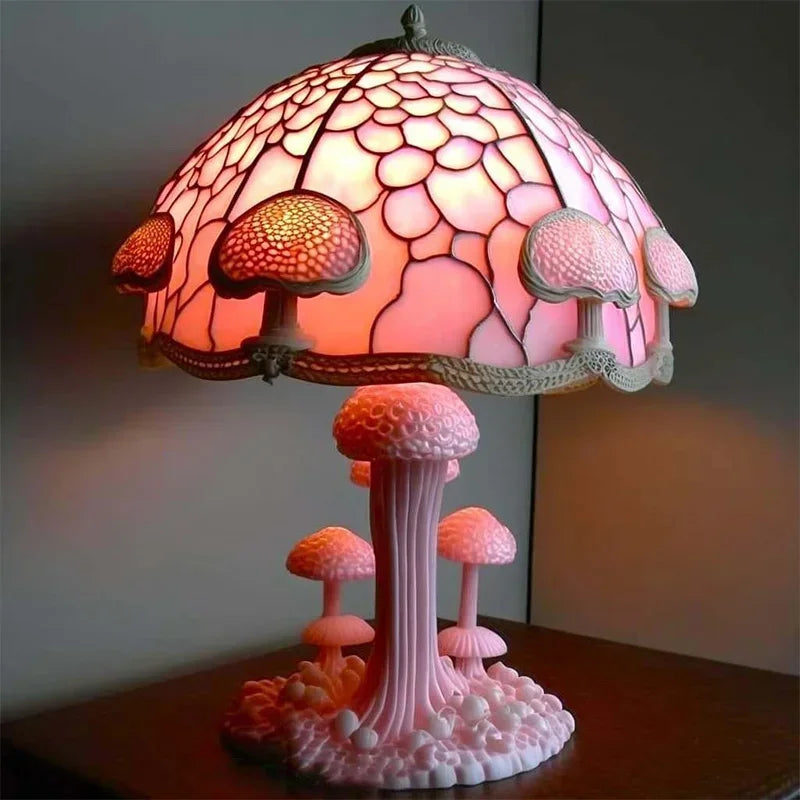 Creative Stained Glass Mushroom Table Lamp | Colorful Atmosphere Bedside Light