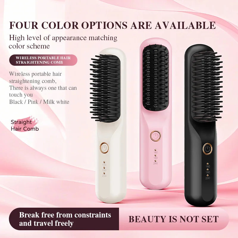 Mini Ionic Cordless Hair Straightener Comb – Portable Lightweight Styling Brush