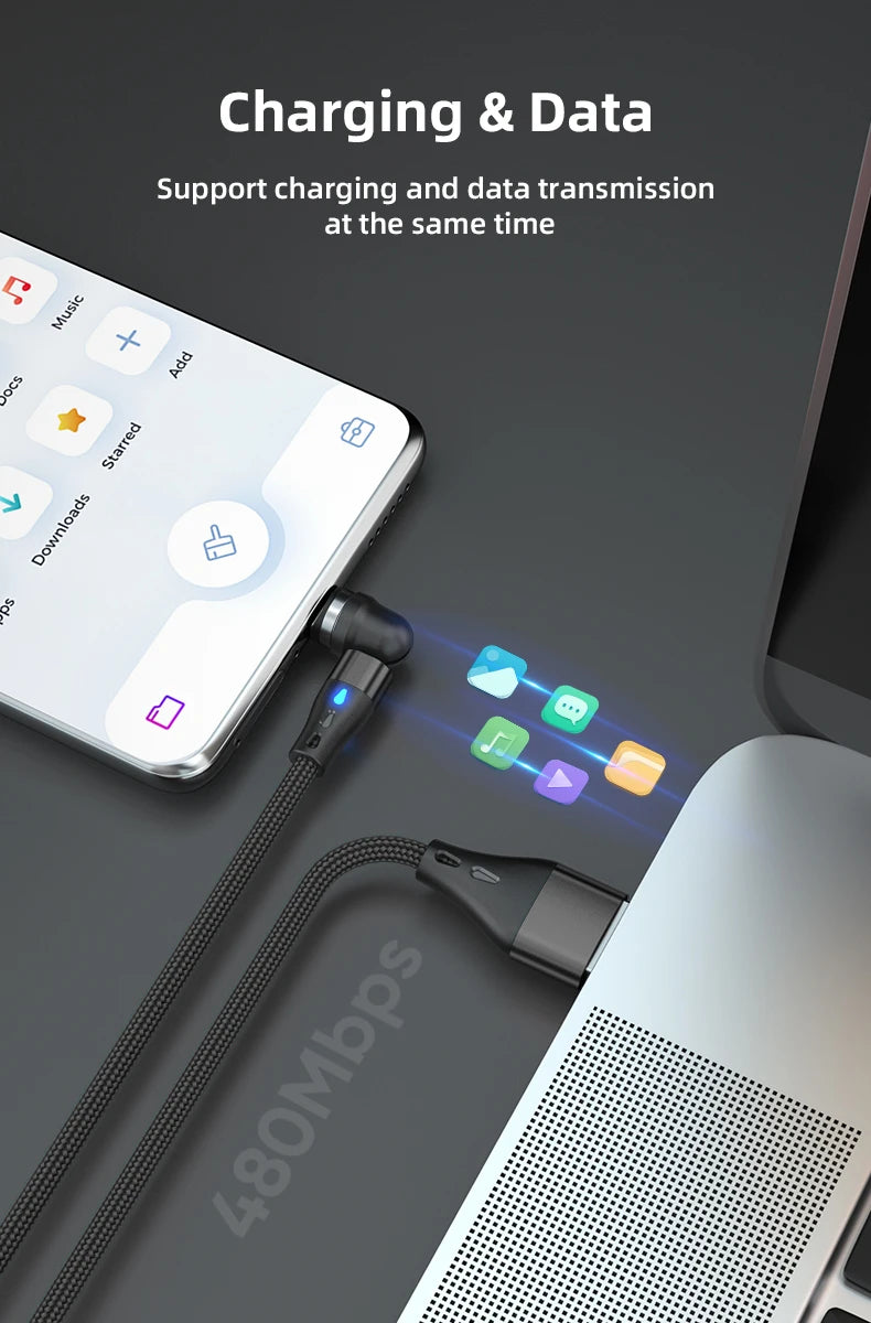 540° Magnetic USB-C Cable 5A – Rotating Fast Charge Cable (Charging Only)