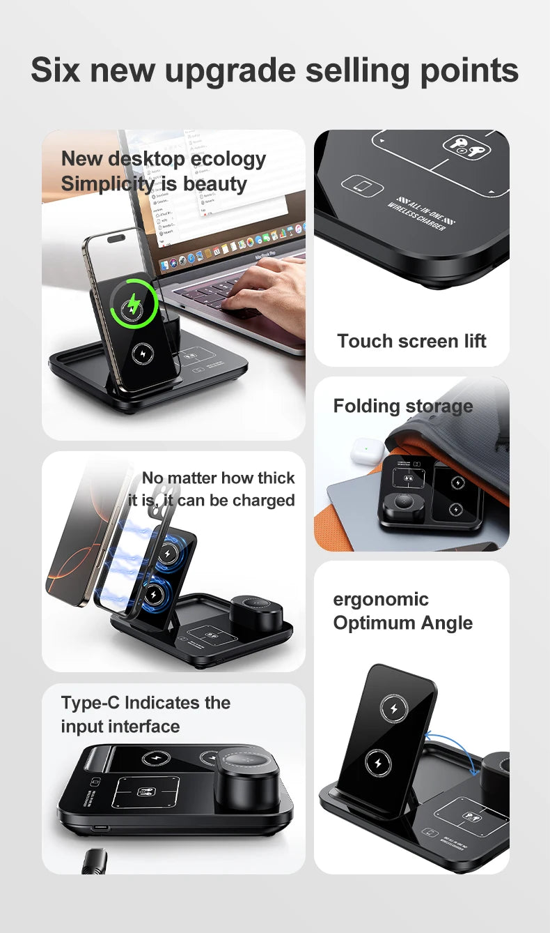 Foldable 20W Wireless Charging Station with Cooling Fan for iPhone & Watch
