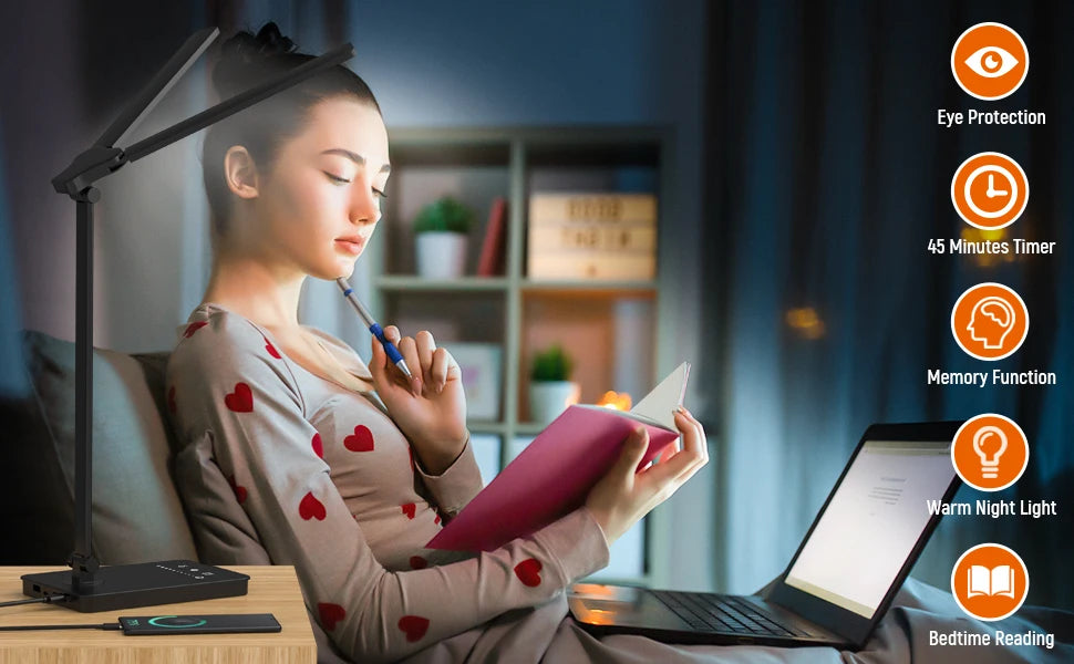 Double-Head LED Desk Lamp with USB Charging | Eye-Care Touch Control, 50 Lighting Modes