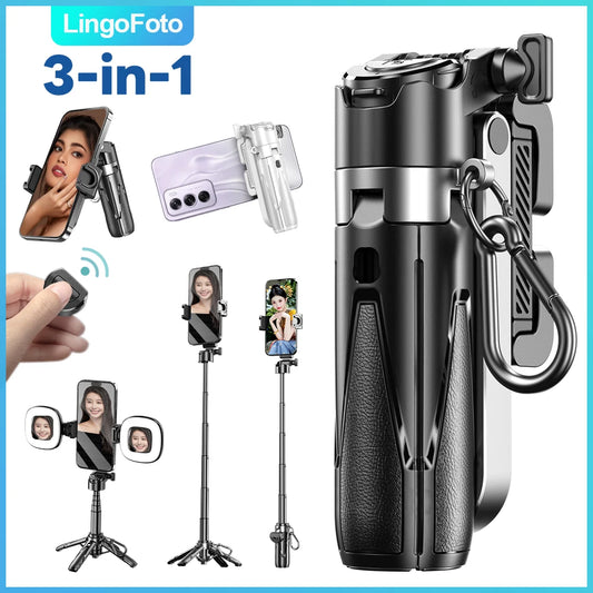 Mini Bluetooth Selfie Stick with Quad-Leg Tripod & 360° Rotation