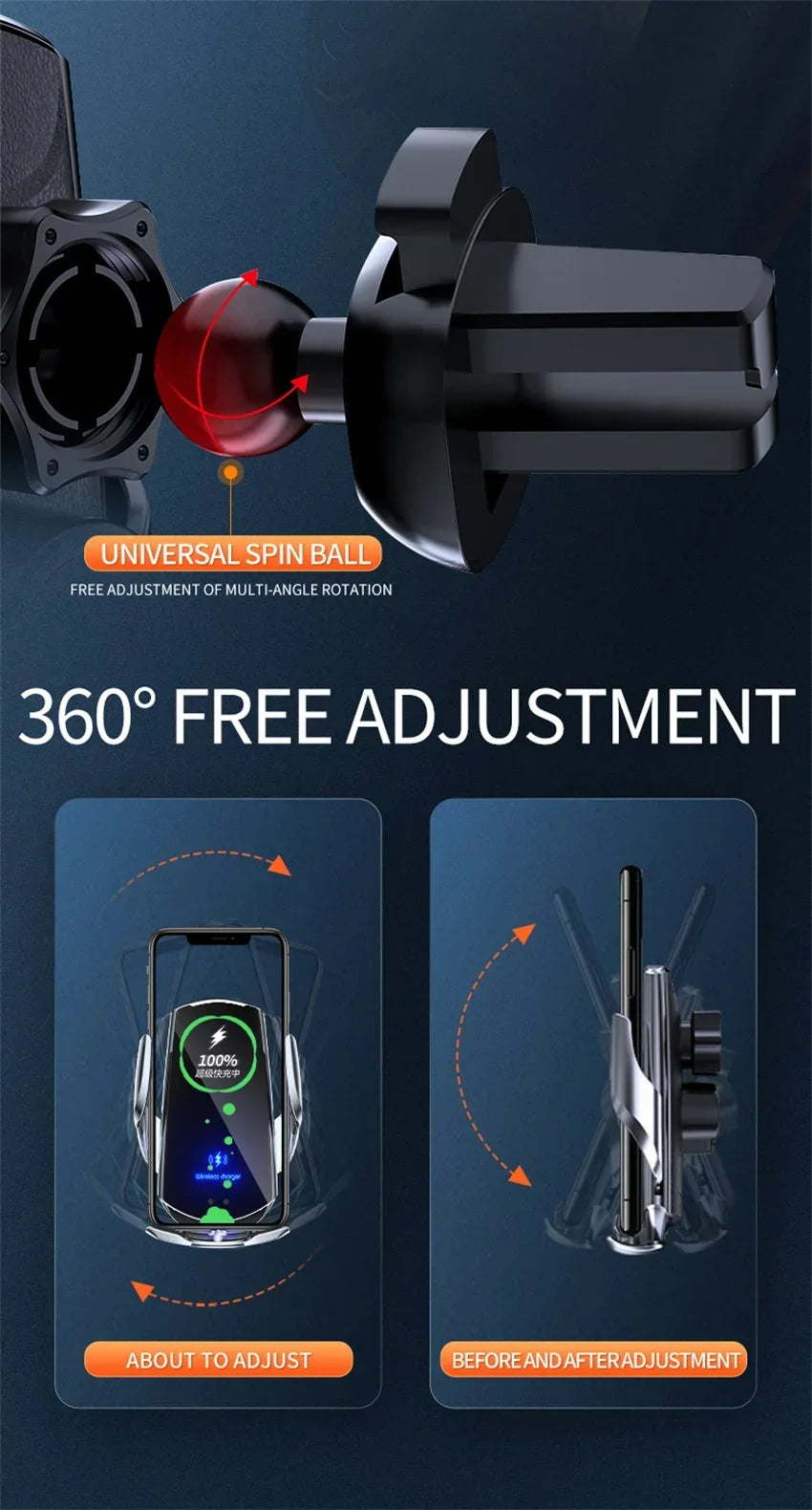 VIKEFON Qi 100W Wireless Car Fast Charger with Cooling Fan & One-Hand Operation