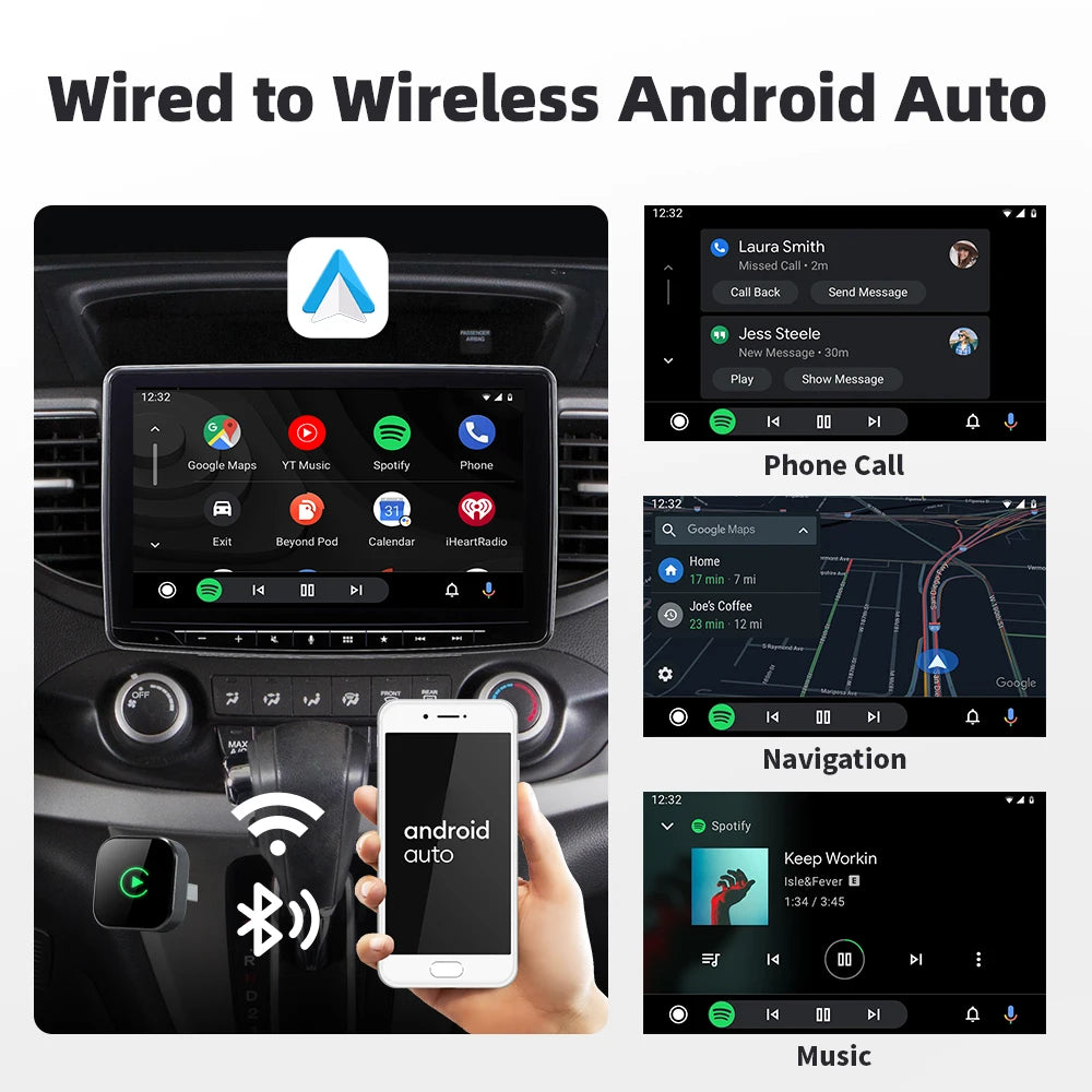 EKIY Wireless CarPlay & Android Auto Adapter – 2-in-1 Wired-to-Wireless USB Smart Dongle with OTA Updates
