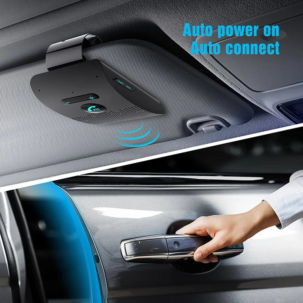 Bluetooth 5.0 Handsfree Car Kit – HiFi Speaker Wireless Audio Receiver with Noise Cancelling Sun Visor Clip