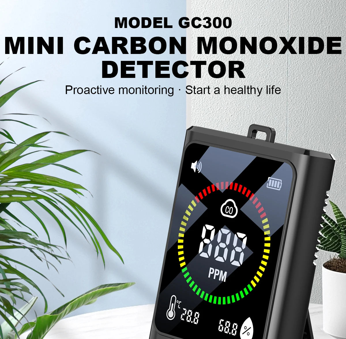 Portable Carbon Monoxide Detector with LCD Display, 85dB Alarm, Temp & Humidity Monitor, USB-C Rechargeable