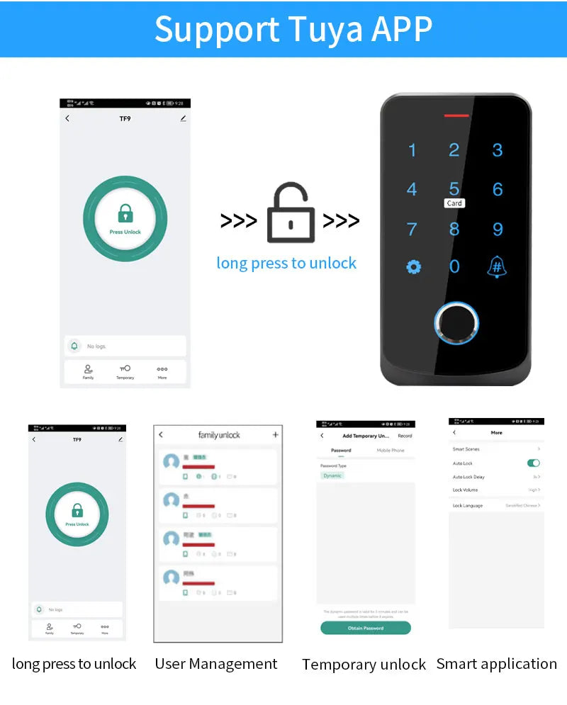 Smart Access Control Keypad with Fingerprint – Tuya App, IP67 Outdoor RFID Panel
