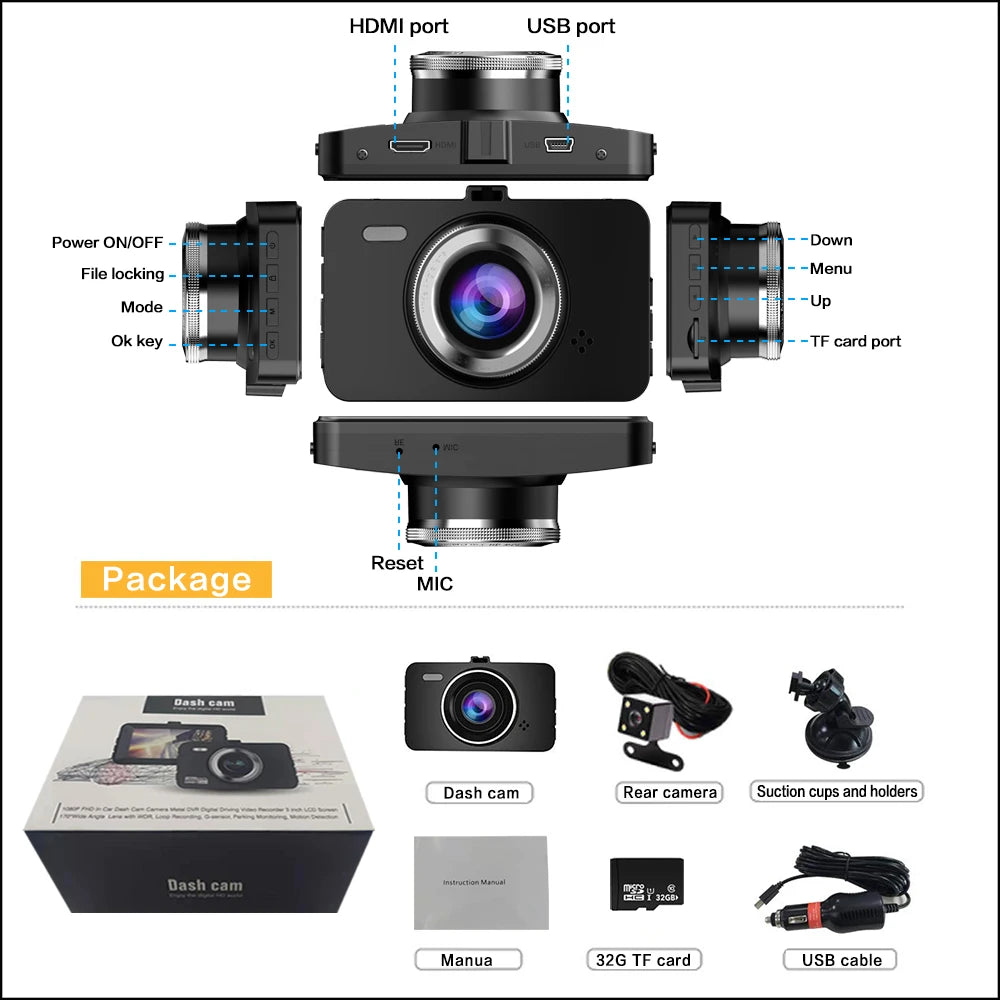 XUSHIDZ Q18 / Q18 PRO 1080P Dash Cam – Dual Camera Car DVR with Night Vision & Parking Monitor