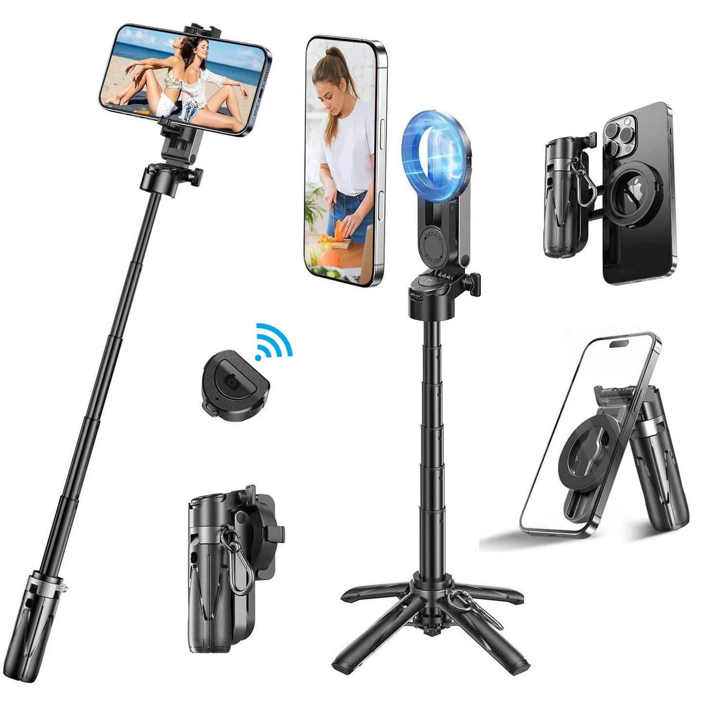P15 MagSafe Mini Tripod Selfie Stick – Bluetooth Remote, Pocket-Size Vlogging Stand