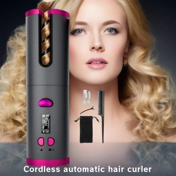 Cordless Hair Curler with Adjustable Heat – Portable Rechargeable Styling Tool