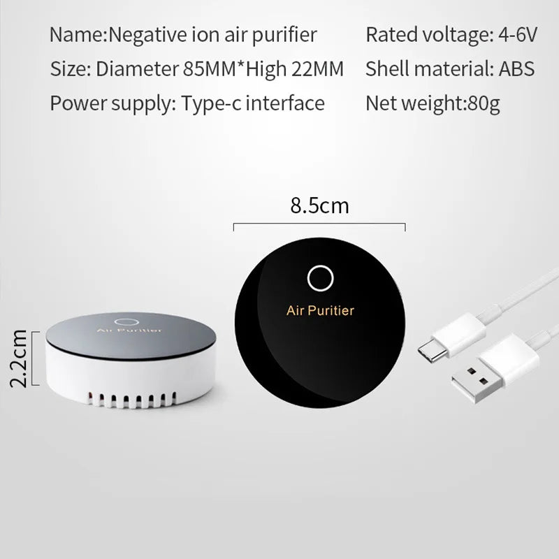 USB Air Purifier with 15 Million Negative Ions & Active Oxygen – Compact Deodorizer for Car & Small Spaces