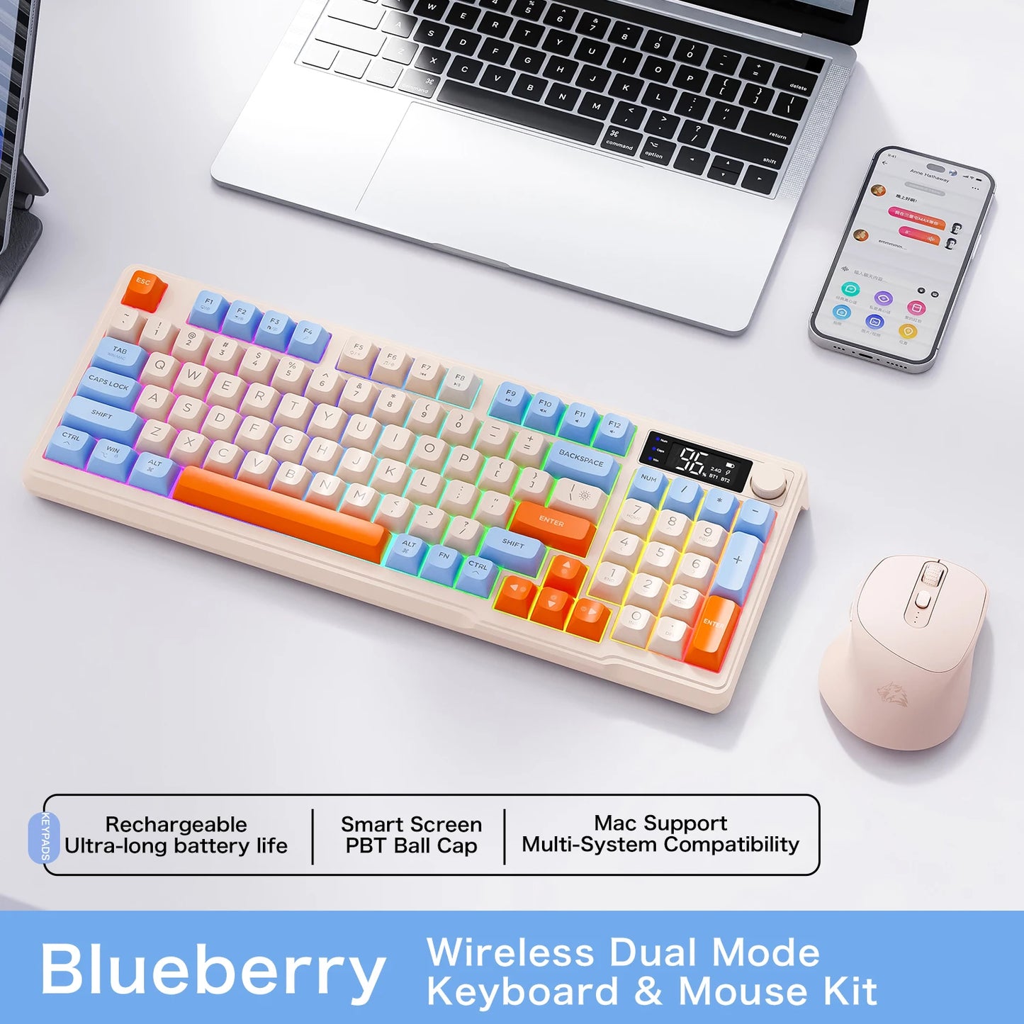 FREEWOLF M96 Wireless Keyboard & Mouse Combo – Dual Mode, Smart Screen, RGB Backlight