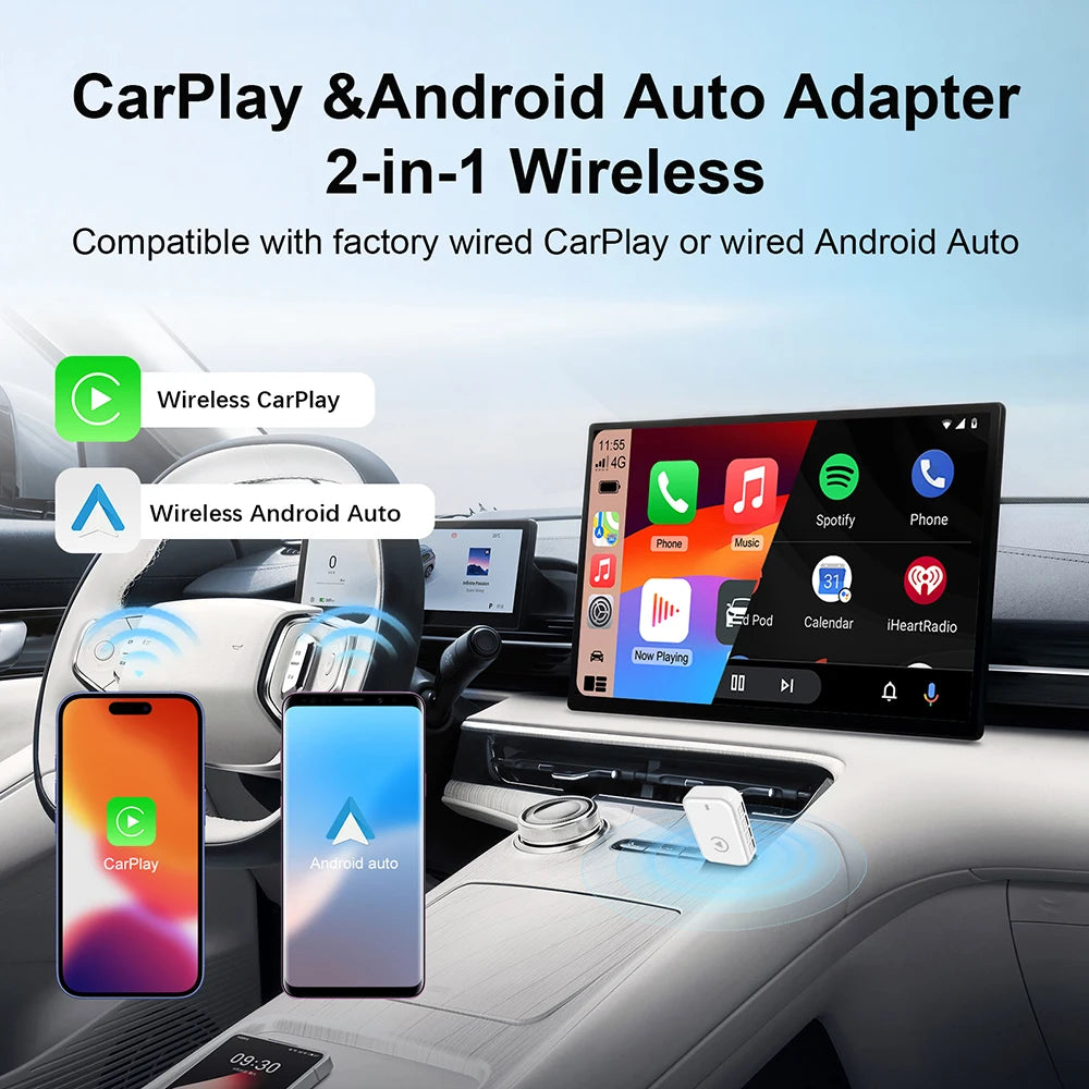Wireless Android Auto & CarPlay Adapter – Wired to Wireless Smart Box USB Plug & Play with WiFi Auto Connect