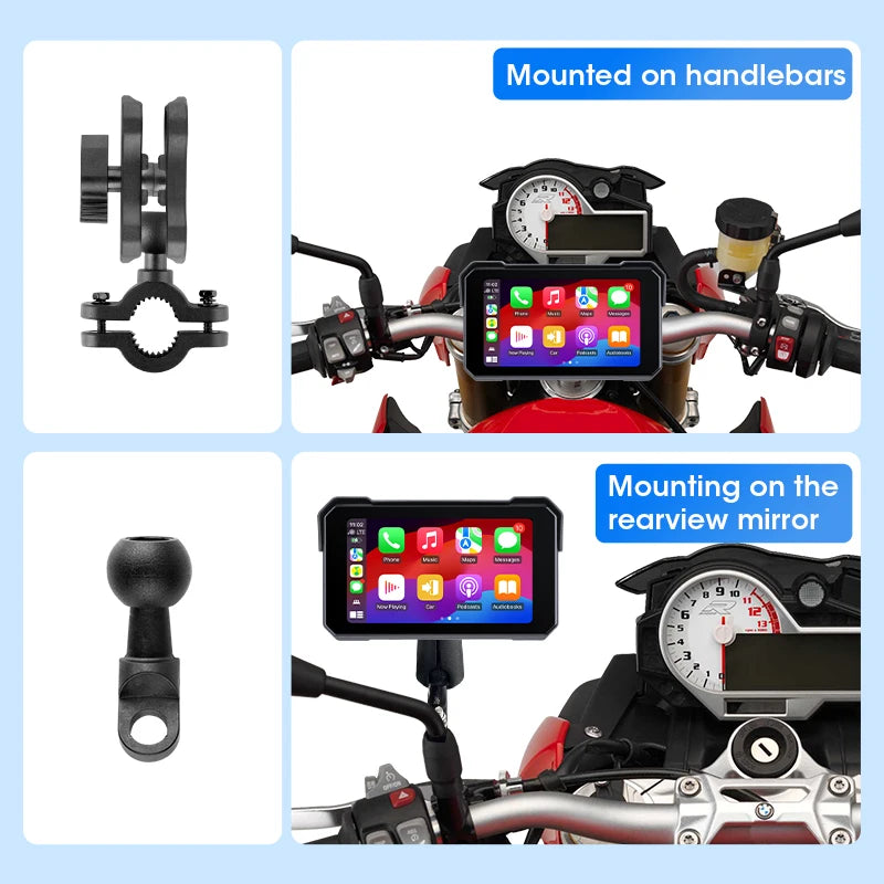 Jansite Portable Motorcycle CarPlay Screen – Dual Bluetooth, WiFi, IPX7 Waterproof