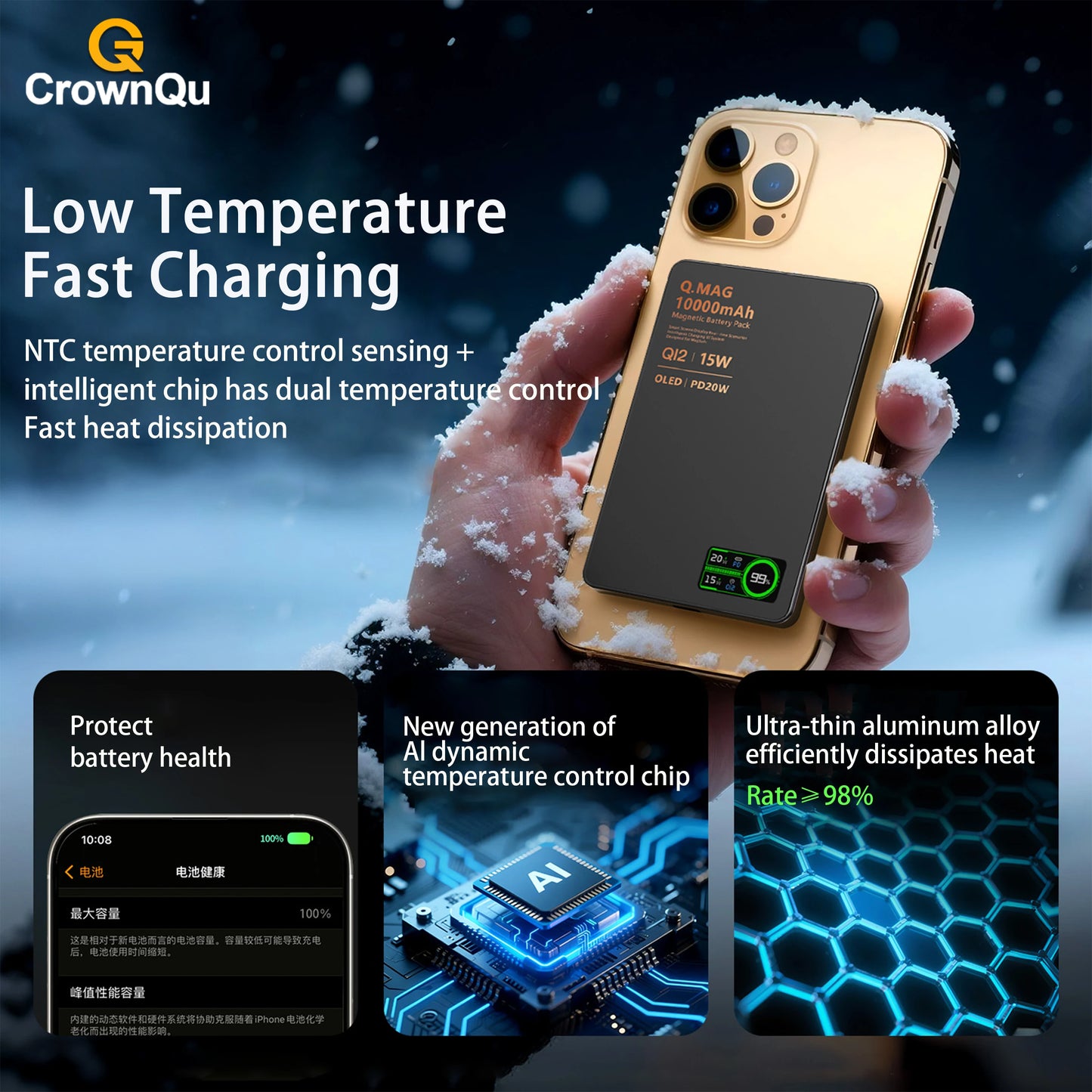 Magnetic Wireless Power Bank 5000/10000mAh – 3-in-1 Fast Charger with Digital Display