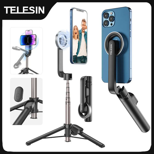 Magnetic Selfie Stick Tripod for iPhone – Bluetooth Remote & 360° Rotation