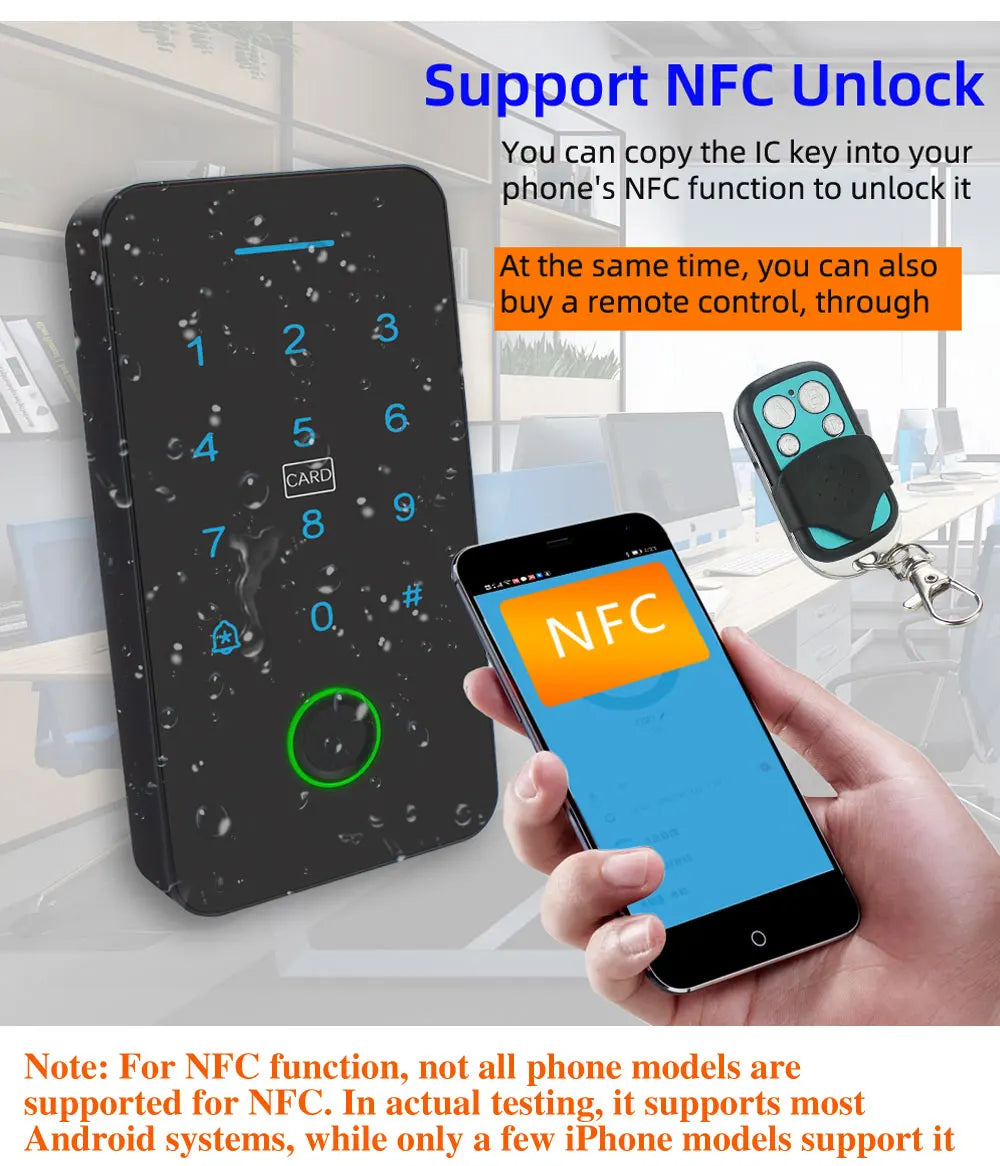 Smart Access Control Keypad with Fingerprint – Tuya App, IP67 Outdoor RFID Panel