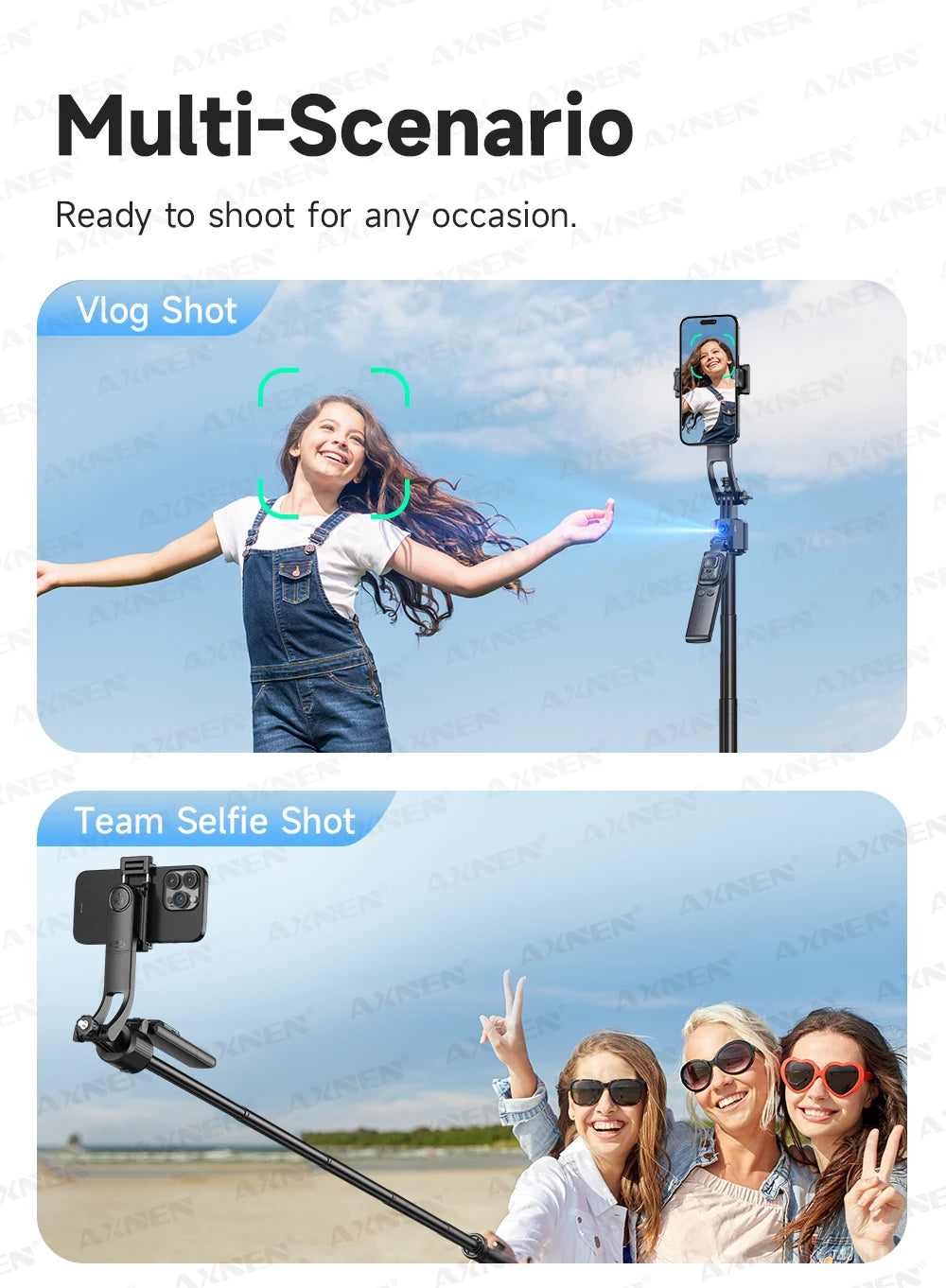 AI Face Tracking Selfie Stick Tripod – 1.63m Smart Quadrapod