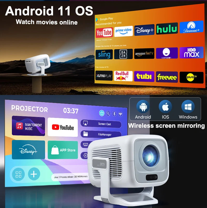 Mini Android Projector – 600 ANSI Brightness, Auto Keystone, Built-In Speaker