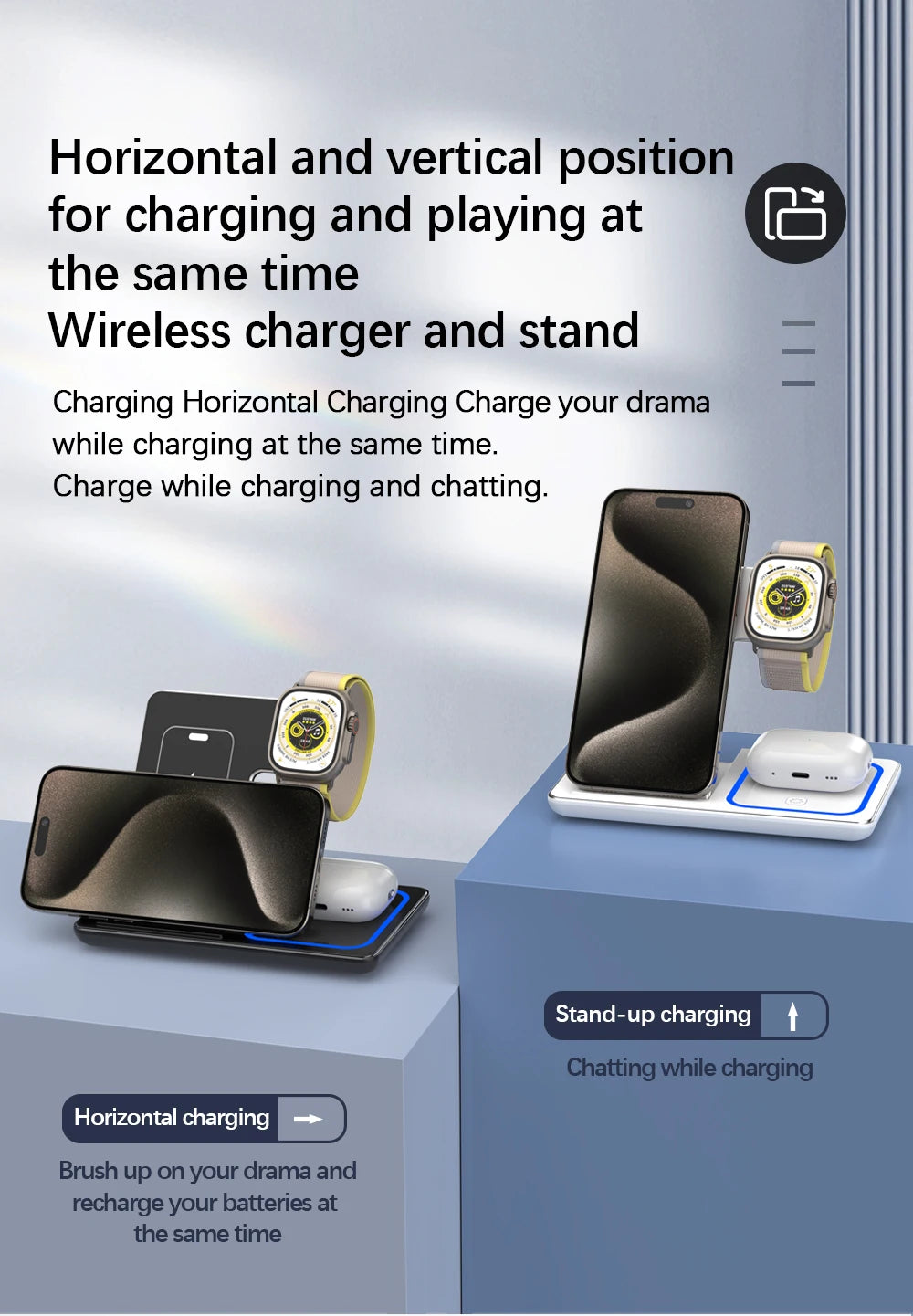 3-in-1 Foldable Fast Wireless Charger for iPhone, Watch & AirPods