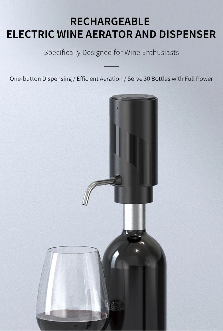 FLYMUYU Electric Wine Aerator Dispenser – USB-C Rechargeable One-Touch Automatic Wine Decanter