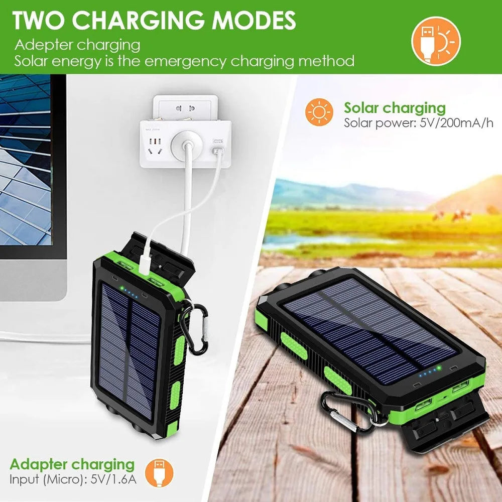 Solar Power Bank with LED Torch & Compass – Outdoor Emergency Charger (20W)