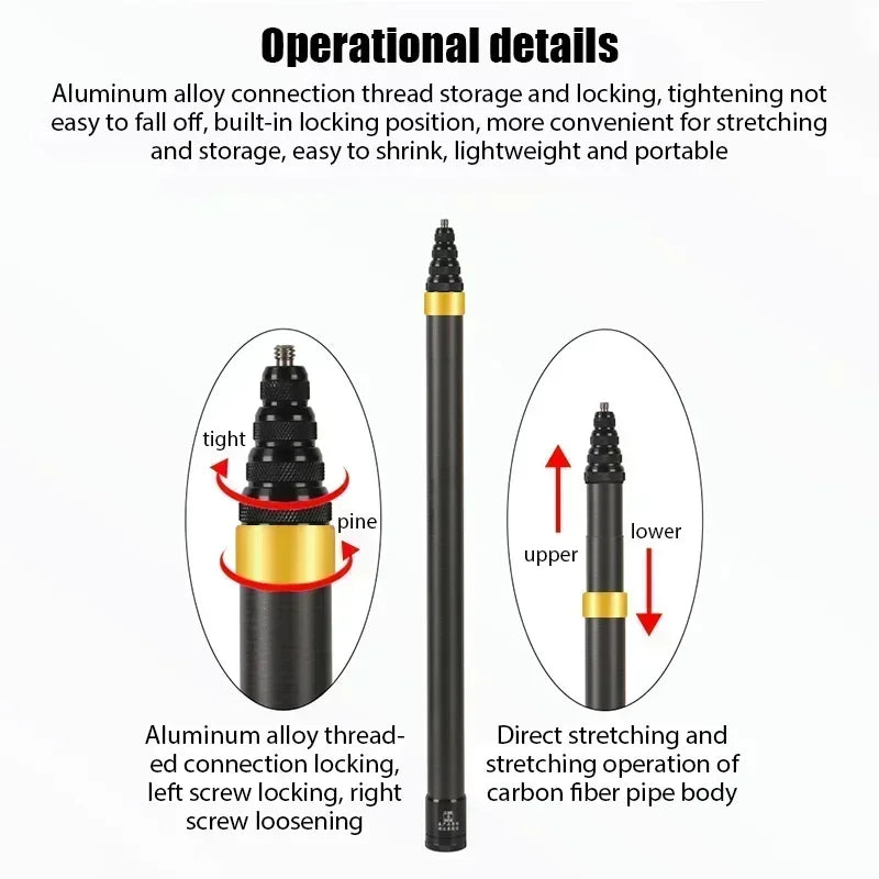 Lightweight Carbon Fiber Extension Rod for Cameras, GoPro & Smartphones