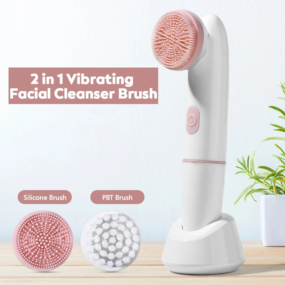 2-in-1 Electric Facial Cleanser – Waterproof Silicone & PBT Deep Clean Brush